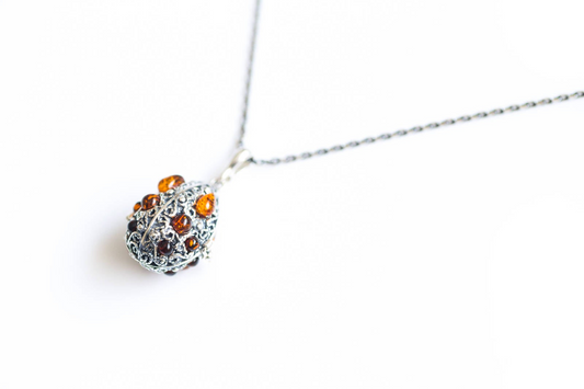 Fabergé Inspired Amber Egg Locket Necklace