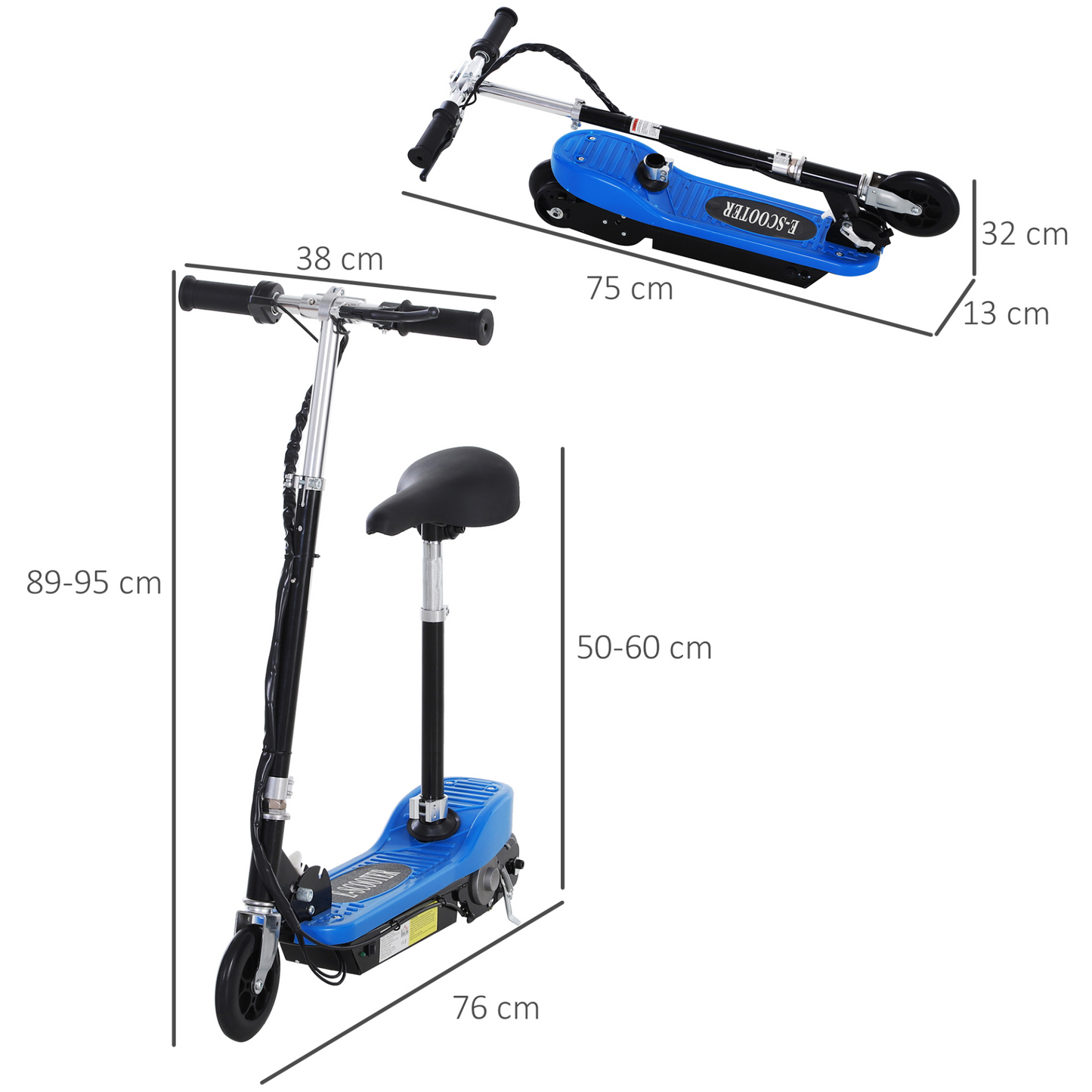 HOMCOM Outdoor Ride On Powered Scooter for kids Sporting Toy 120W Motor Bike 2 x 12V Battery - Blue