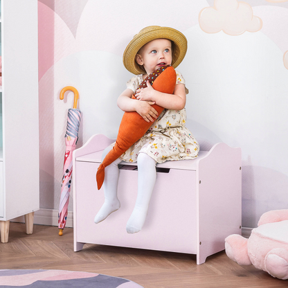 HOMCOM Wooden Kids Children Toy Storage Organizer Chest Safety Hinge Play Room Furniture Pink 60 x 40 x 48 cm