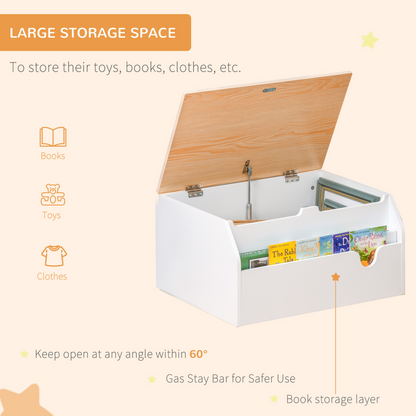 HOMCOM Wooden Kids Toy Box Children Storage Chest Organiser Book Slot Safety Hinge Playroom Furniture White
