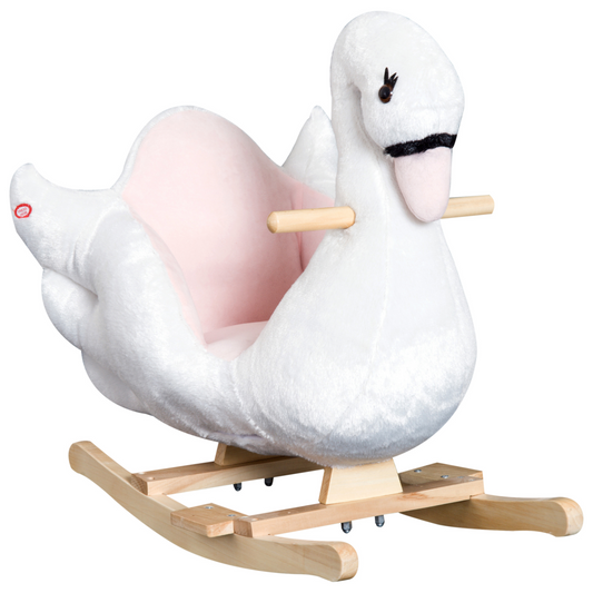 HOMCOM Kids Rocking Horse Plush Ride On Swan Toy w/ Safety Seat for Toddler 18 Months +, White and Pink