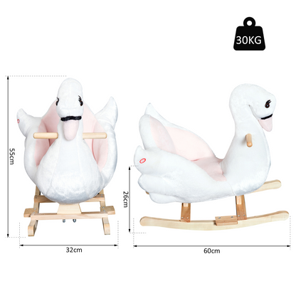 HOMCOM Kids Rocking Horse Plush Ride On Swan Toy w/ Safety Seat for Toddler 18 Months +, White and Pink