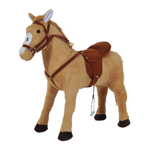 HOMCOM Kids Cuddly Toy Standing Horse Children Plush Soft Pony Ride On Game Play Fun Traditional Gift with Neigh Sound - Beige