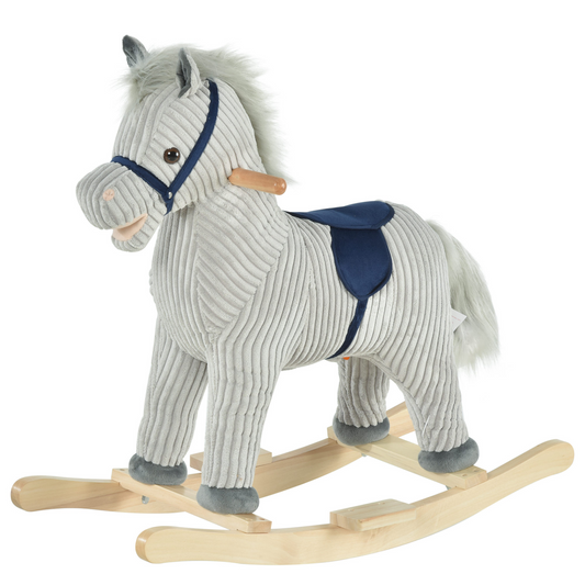 HOMCOM Kids Plush Rocking Horse w/ Sound Children Rocker Ride On Toy Gift 36 - 72 Months Grey