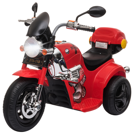 HOMCOM Kids 6V Electric Ride On Motorcycle Vehicle w/ Lights Music Horn Storage Box 3 Wheel Outdoor Play Toy for 18 - 36 Months Red