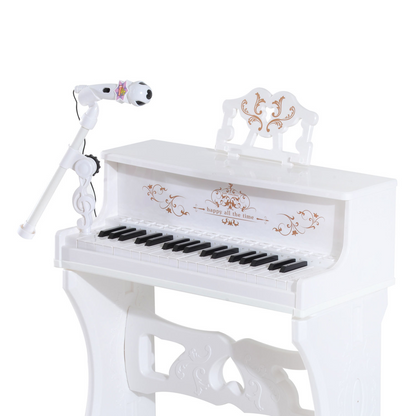 HOMCOM 37 Keys Kids Piano Mini Electronic Keyboard Light Kids Musical Instrument Educational Game Children Grand Piano Toy Set w/Stool & Microphone & Music Stand (White)