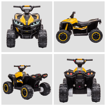 HOMCOM 12V Electric Quad Bikes for Kids Ride On Car ATV Toy, with Forward Reverse Functions, LED Headlights, for Ages 3-5 Years - Yellow