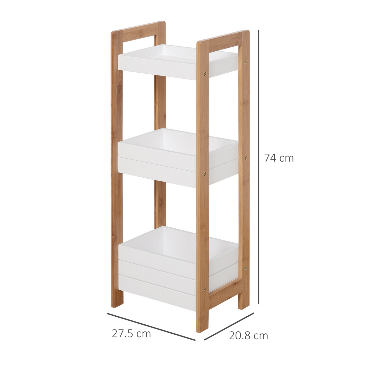 HOMCOM 3-Tier Bathroom Rack Storage Shelf Bamboo Organiser Shower Tower for Narrow Place