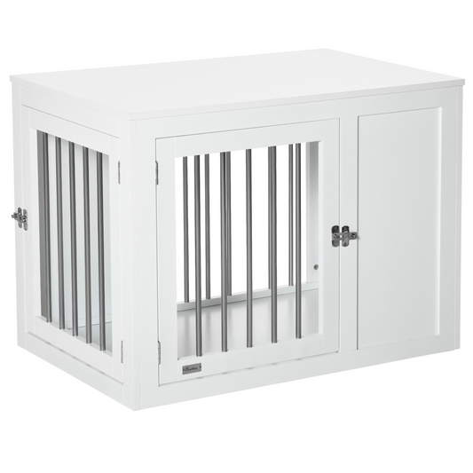 PawHut Furniture Style Dog Crate with Two Doors, End Table Pet Cage Kennel with Locks, for Medium Dogs - White