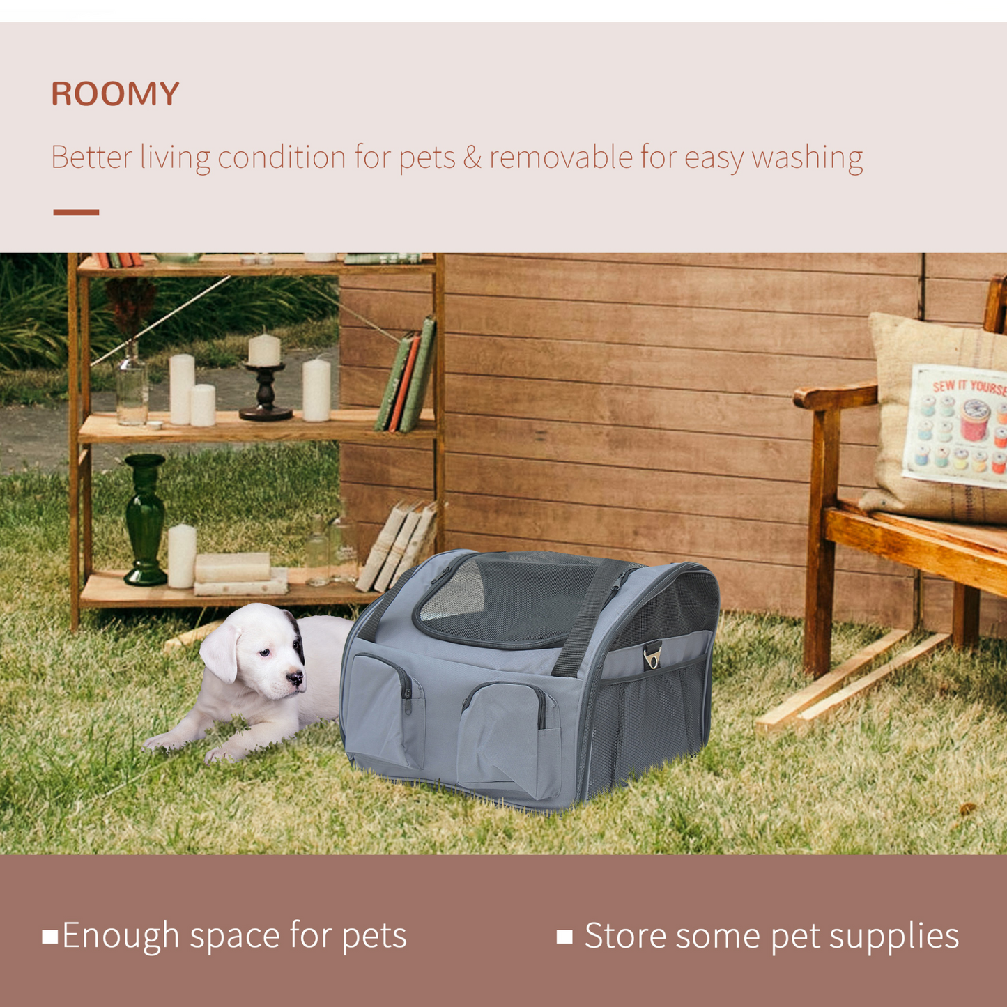 PawHut Pet Carrier Folding Bag Car Seat Cat Dog Puppy Kennel Portable Travel Cage Tote Case Mesh Holder House Grey