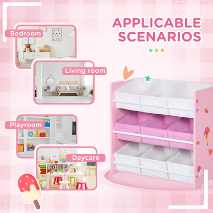 ZONEKIZ Kids Storage Unit Toy Box Organiser Bookshelf w/ Nine Removable Baskets, for Bedroom, Nursery, Playroom - Pink
