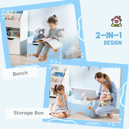ZONEKIZ 2 In 1 Wooden Toy Box, Kids Storage Bench, Toy Chest with Safety Rod - Blue
