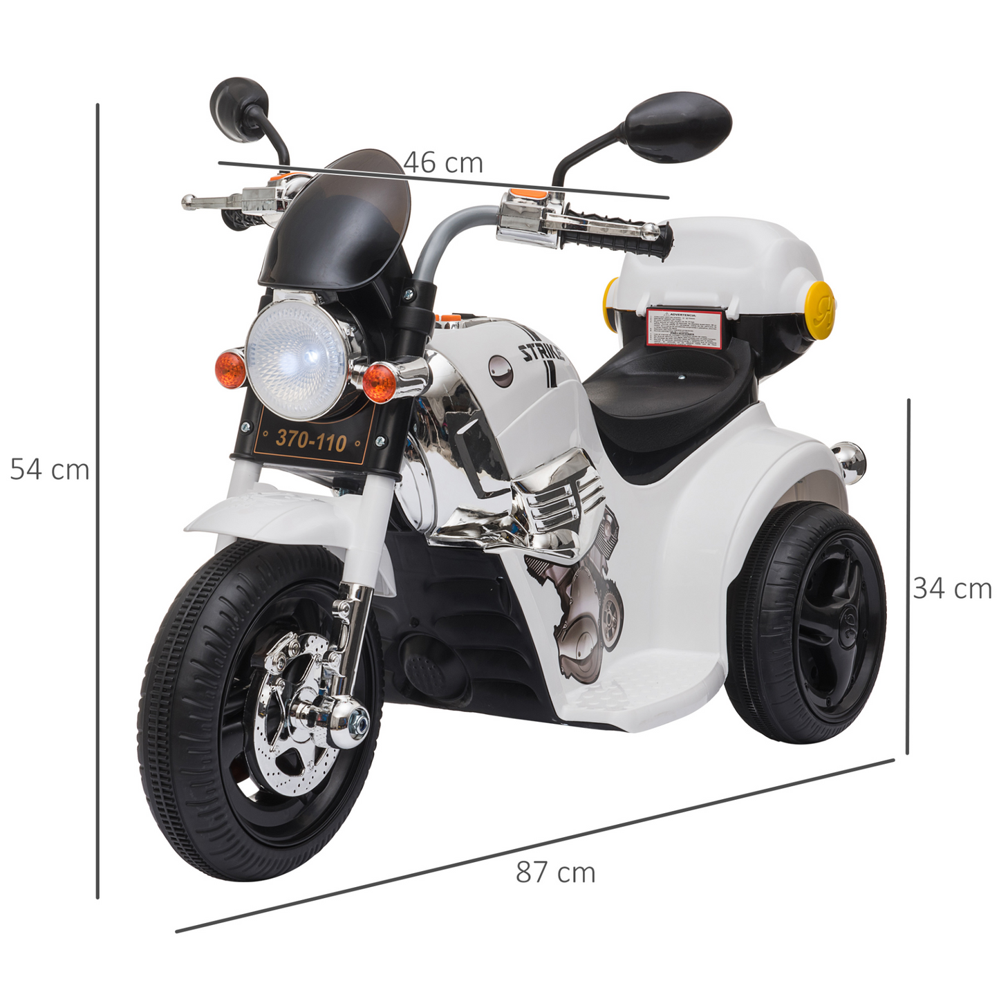 HOMCOM Kids 6V Electric Ride On Motorcycle Vehicle w/ Lights Music Horn Storage Box 3 Wheel Outdoor Play Toy for 18 - 36 Months White