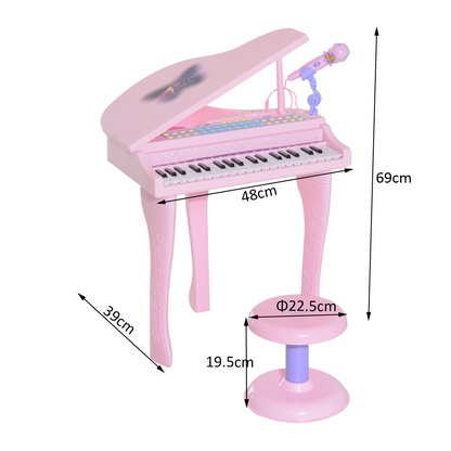 HOMCOM 37 Keys Kids Mini Electronic Keyboard Children Grand Piano with Stool Microphone Light Musical Instrument Educational Game Toy Set (Pink)