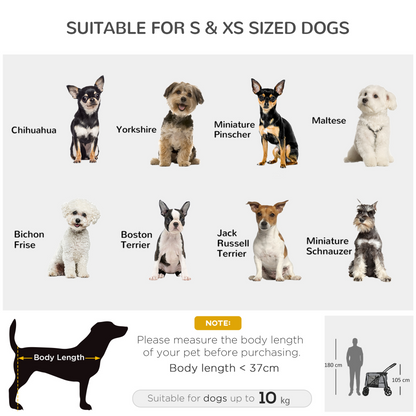 PawHut One-Click Foldable Pet Stroller, Dog Cat Travel Pushchair w/ EVA Wheels, Storage Bags, Mesh Windows, Doors, Safety Leash, Cushion, for Small Pets - Grey