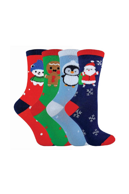 4 Pack Kids Cotton Rich Christmas Socks