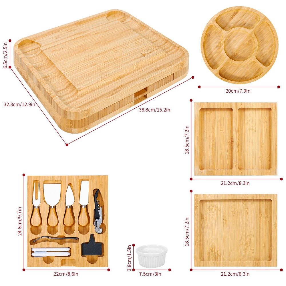 Bamboo Cheese Board Platter Set Wooden Charcuterie Serving Platter Tray