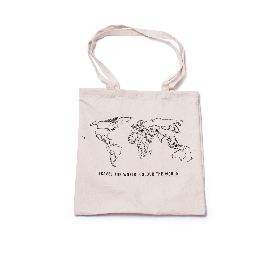 100% Cotton World Map Colour In Tote Bag