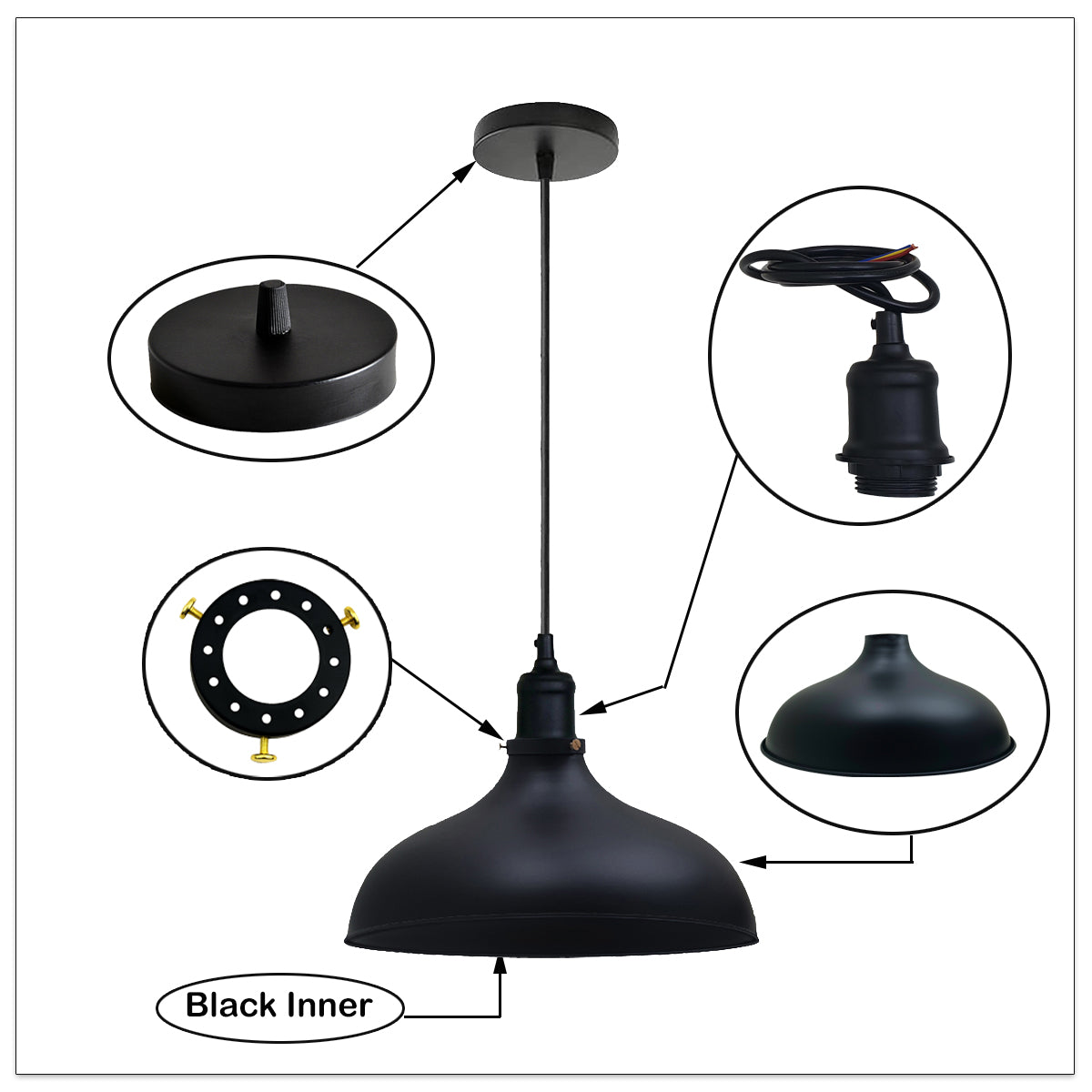 Black Industrial Retro Ceiling Pendant Light~1478