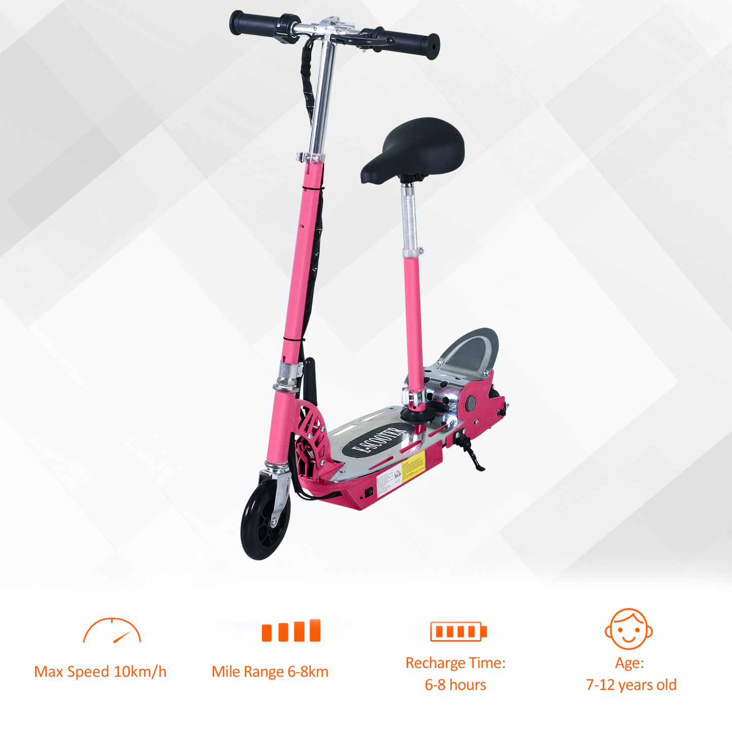 HOMCOM 120W Teens Foldable Kids Powered Scooters 24V Rechargeable Battery Adjustable Ride on Outdoor Toy (Pink)