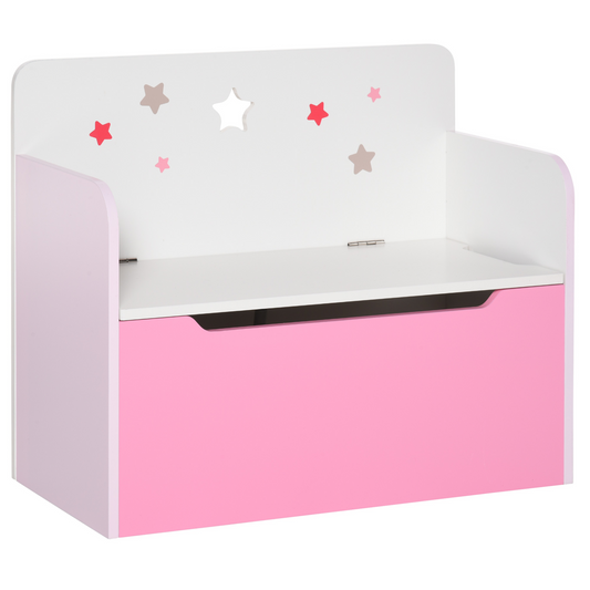 HOMCOM Kids Wooden Toy Box Children Storage Chest Bench Organiser Safety Hinge Bedroom Playroom Furniture Pink