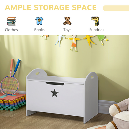 HOMCOM Kids Wooden Toy Children Box Storage Organizer Safety Hinge Side Handle Play Room Furniture White