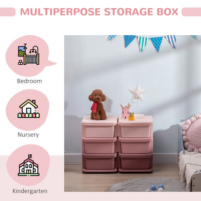HOMCOM Kids Three-Tier Storage Unit Toy Storage Organiser Vertical Dresser Tower, for Nursery, Playroom, Classroom - Pink