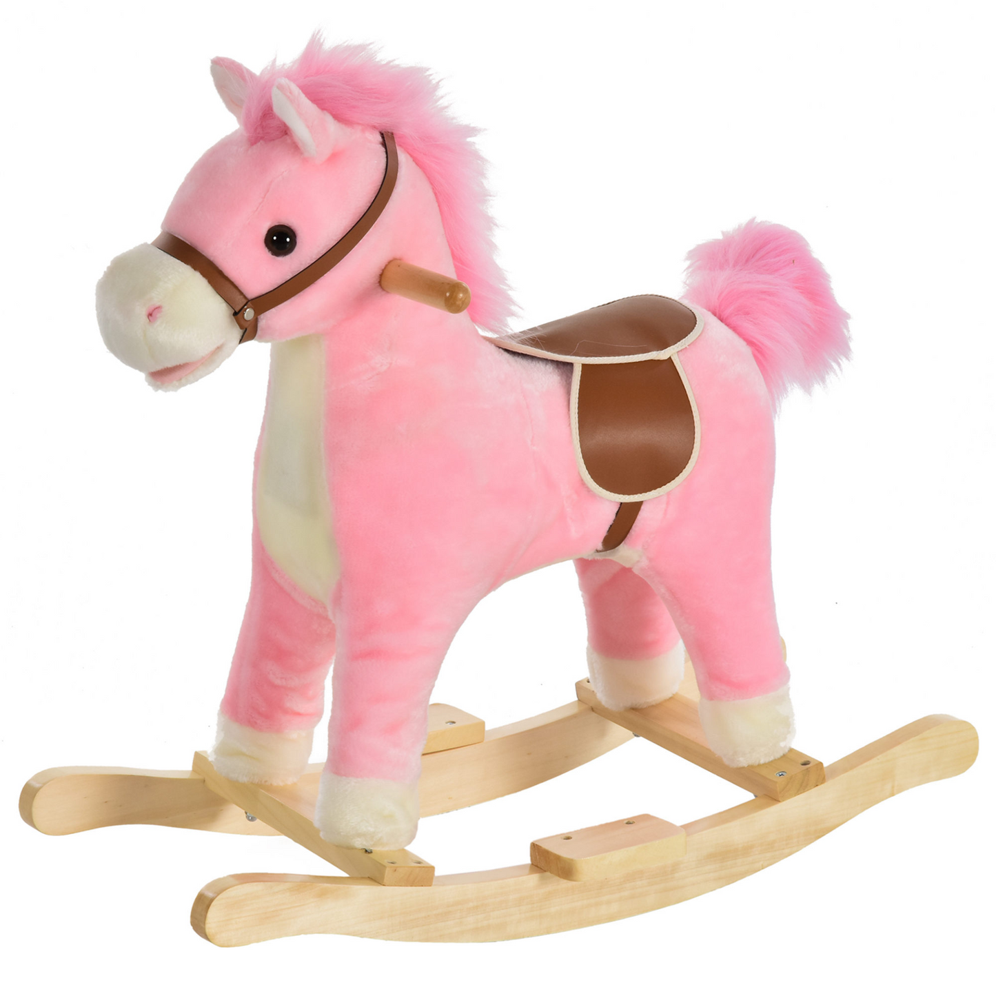 HOMCOM Kids Plush Rocking Horse w/ Sound Moving Mouth Wagging Tail Children Rocker Ride On Toy Gift 36 - 72 Months Pink
