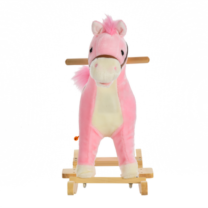 HOMCOM Kids Plush Rocking Horse w/ Sound Moving Mouth Wagging Tail Children Rocker Ride On Toy Gift 36 - 72 Months Pink