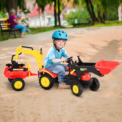 HOMCOM Kids Children Pedal Go Kart Ride On Toy Car Excavator Tractor w/ Moving Bucket Steering Wheel Removable Digger For 3 - 6 Years
