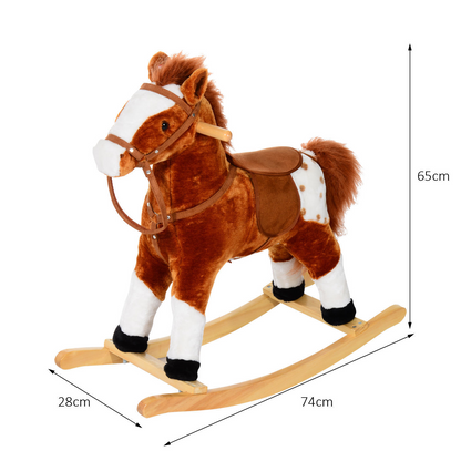 HOMCOM Children Child Kids Plush Rocking Horse with Sound Handle Grip Traditional Toy Fun Gift Brown