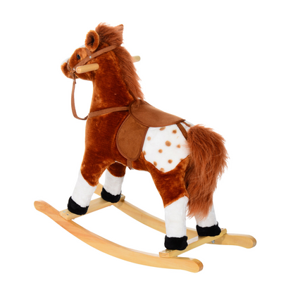 HOMCOM Children Child Kids Plush Rocking Horse with Sound Handle Grip Traditional Toy Fun Gift Brown