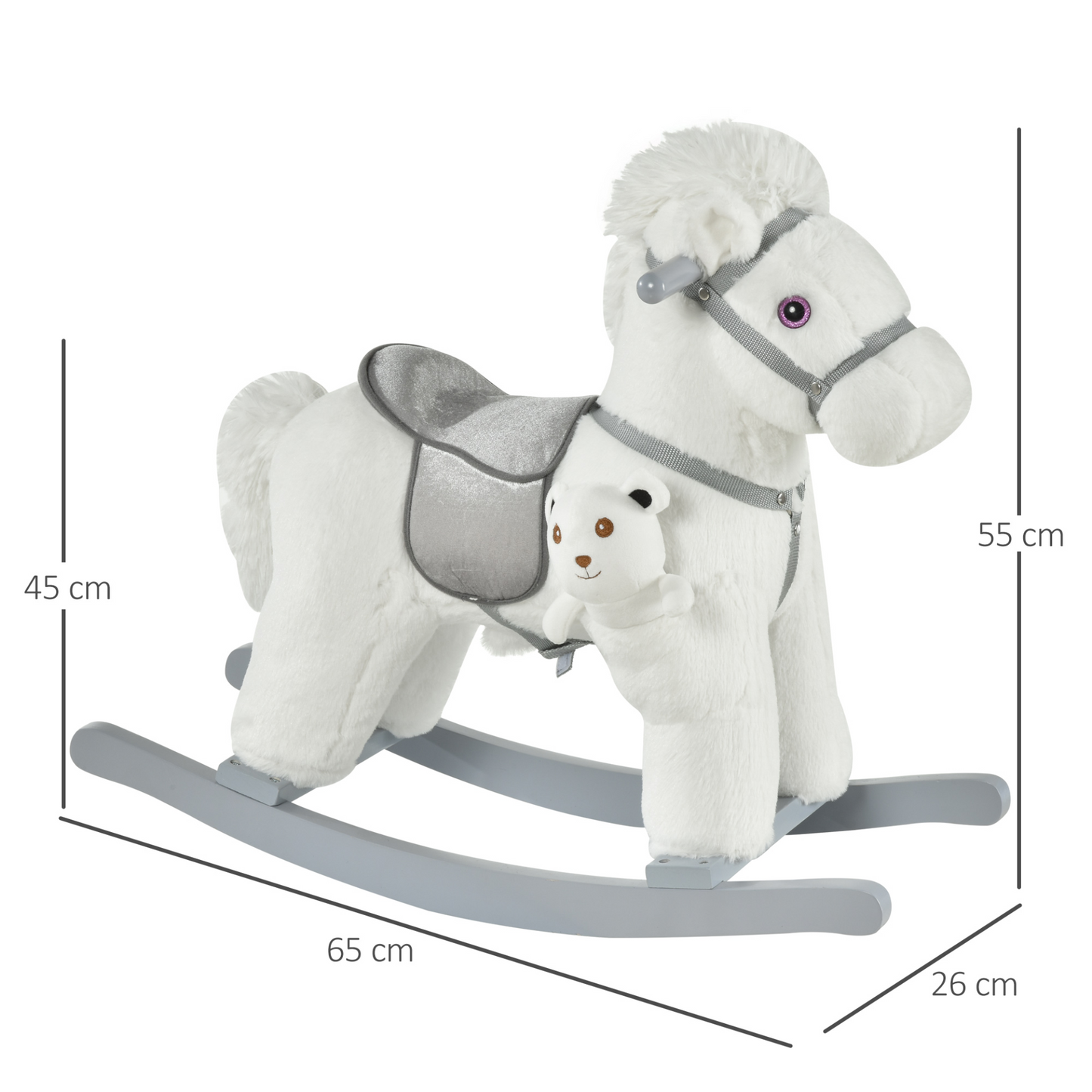 HOMCOM Kids Plush Ride-On Rocking Horse Toy Rocker with Plush Toy Realistic Sounds for Child 18-36 Months White