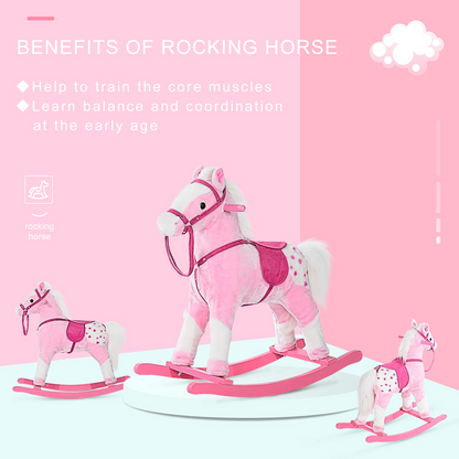 HOMCOM Children Child Kids Plush Rocking Horse with Sound Handle Grip Traditional Toy Fun Gift Pink
