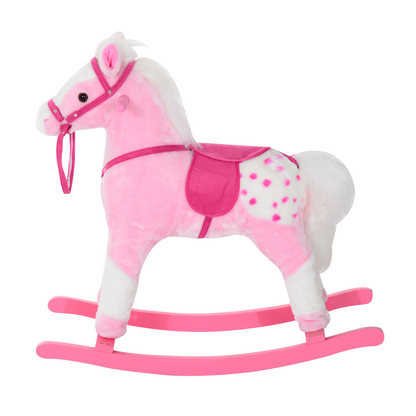 HOMCOM Children Child Kids Plush Rocking Horse with Sound Handle Grip Traditional Toy Fun Gift Pink