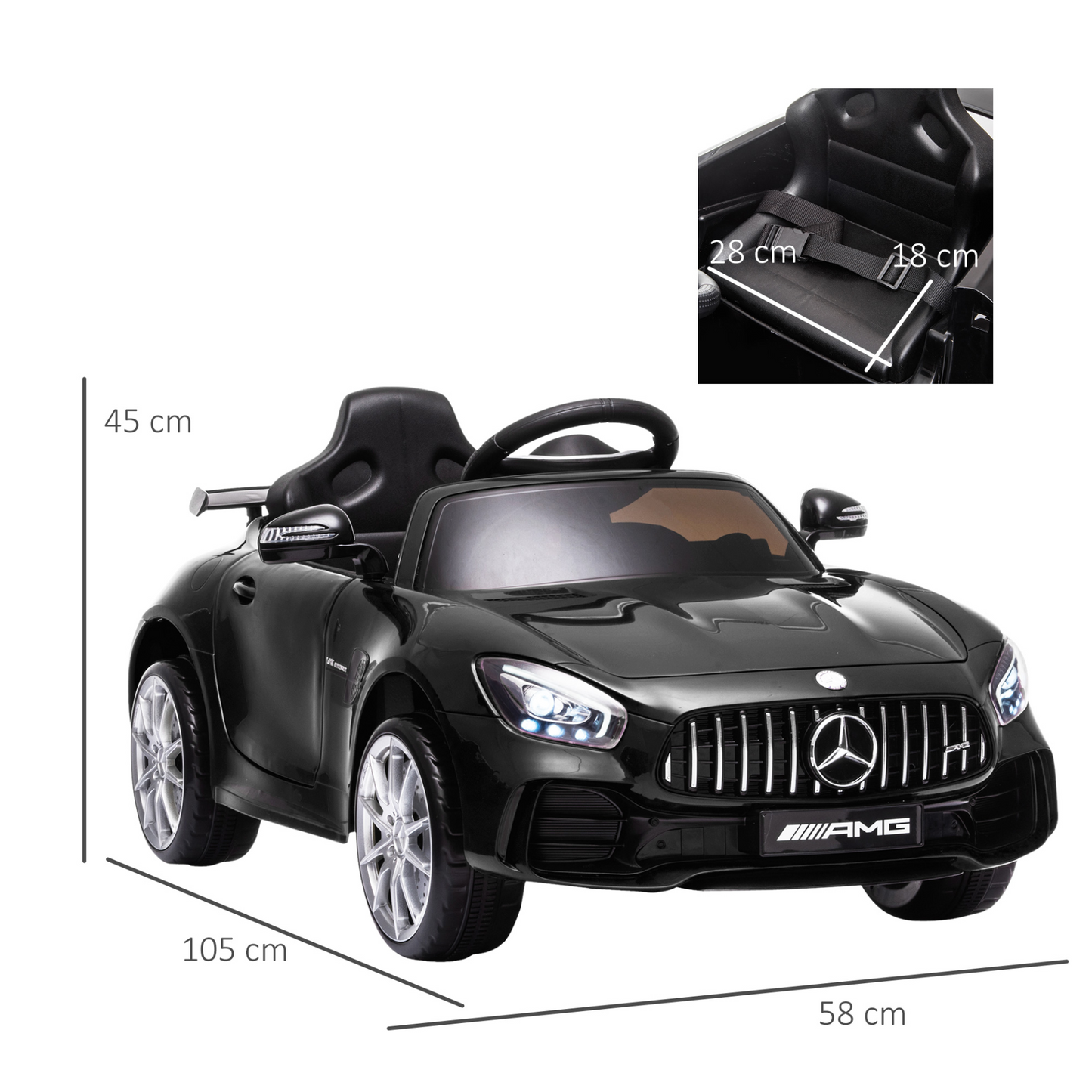 HOMCOM Compatible 12V Battery-powered 2 Motors Kids Electric Ride On Car GTR Toy with Parental Remote Control Music Lights MP3 Suspension Wheels for 3-5 Years Old Black
