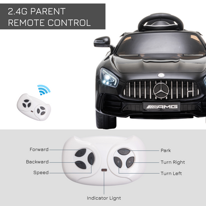 HOMCOM Compatible 12V Battery-powered 2 Motors Kids Electric Ride On Car GTR Toy with Parental Remote Control Music Lights MP3 Suspension Wheels for 3-5 Years Old Black