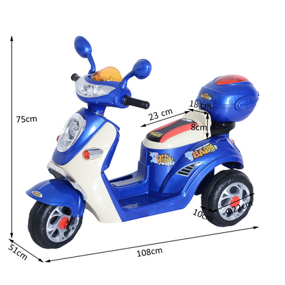 HOMCOM Kids Electric Ride On Toy Car Kids Motorbike Children Tricycle w/6V Chargeable Battery Headlight and Music for 3-5 Years (Blue)