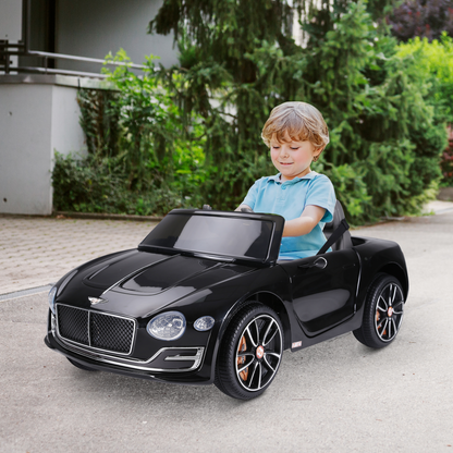 HOMCOM Compatible Electric Kids Ride On Car Bentley GT 12V Battery Powered Toy Two Motors with LED Light Music Parental Remote Control for 3 - 5 Years Black Bentley