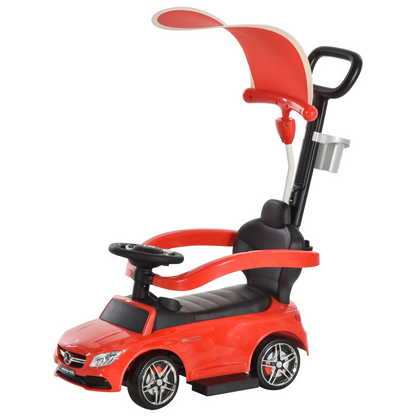 HOMCOM Compatible for 3 in 1 Ride on Push Car for Toddlers Pushcar Sliding Walking Car with Sun Canopy Horn Sound Safety Bar Cup Holder Toy for 1-3 Years Old Kids Red