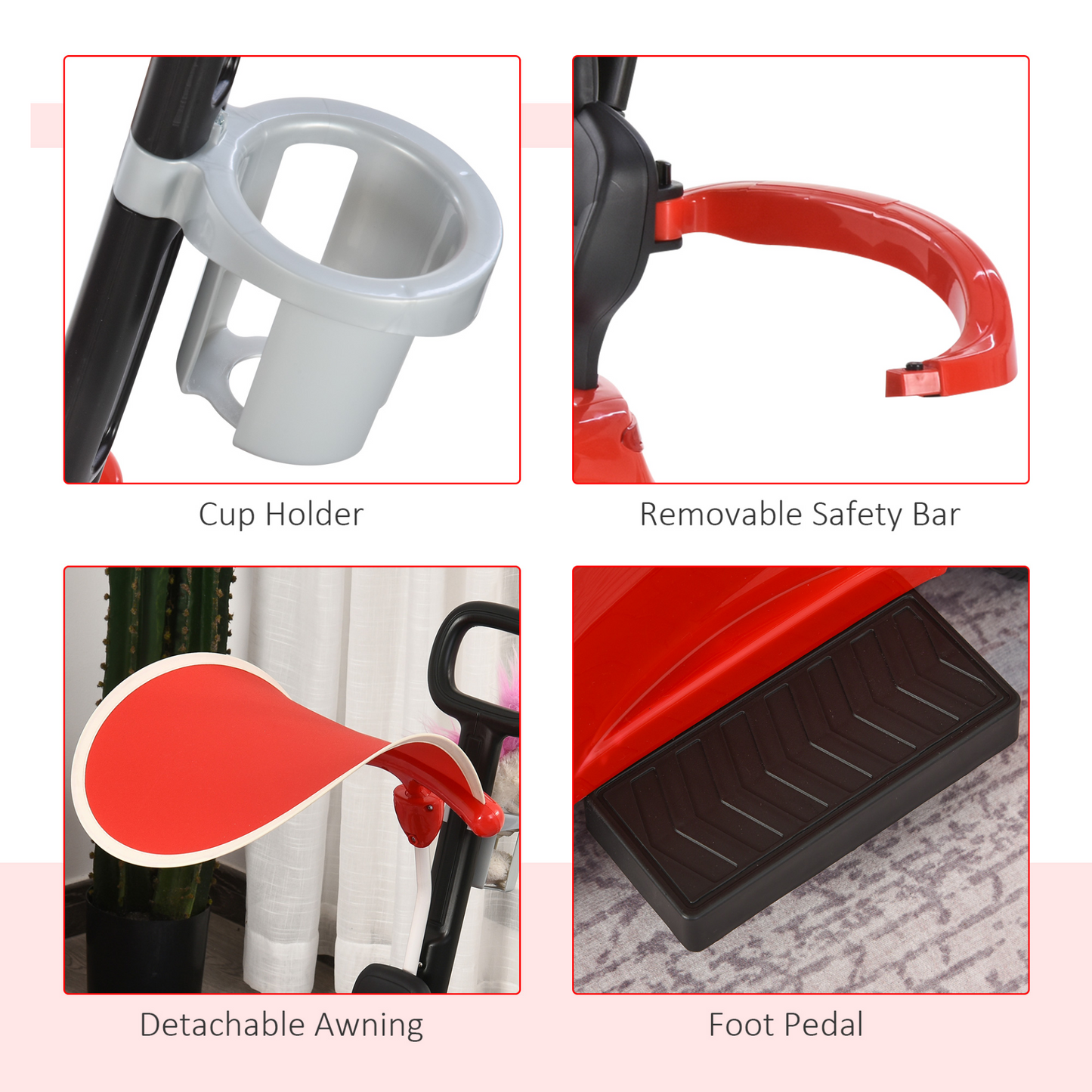 HOMCOM Compatible for 3 in 1 Ride on Push Car for Toddlers Pushcar Sliding Walking Car with Sun Canopy Horn Sound Safety Bar Cup Holder Toy for 1-3 Years Old Kids Red