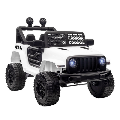 HOMCOM 12V Battery-powered 2 Motors Kids Electric Ride On Car Truck Off-road Toy with Parental Remote Control Horn Lights Suspension Wheels for 3-6 Years Old White