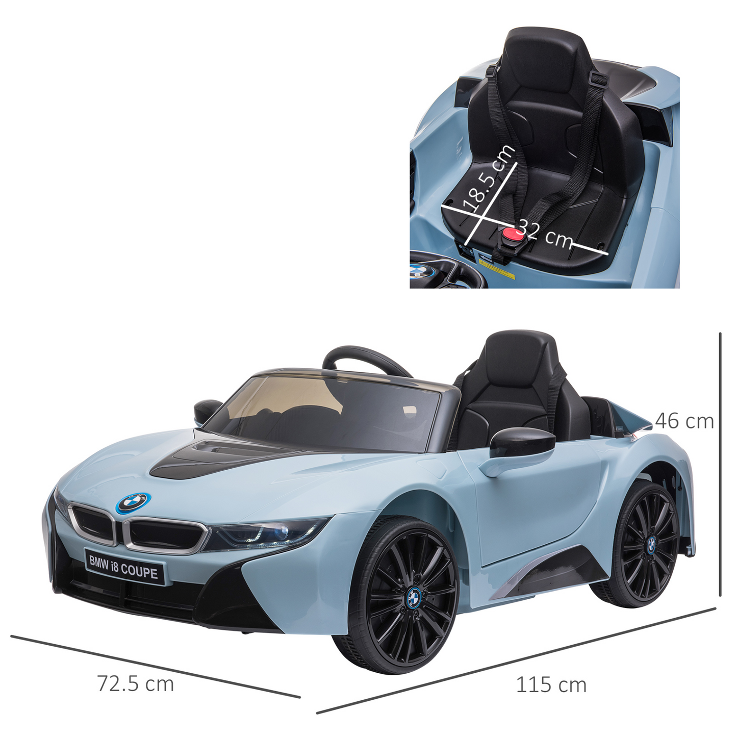 HOMCOM Compatible Electric Kids Ride On Car 6V Battery Powered Toy with Remote Control Music Horn Lights MP3 Suspension Wheels for 3 - 8 Years Blue BMW I8 Coupe
