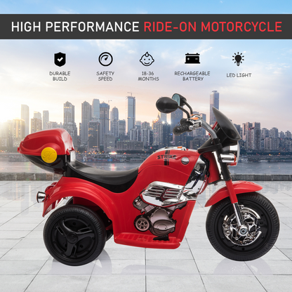 HOMCOM Kids 6V Electric Ride On Motorcycle Vehicle w/ Lights Music Horn Storage Box 3 Wheel Outdoor Play Toy for 18 - 36 Months Red
