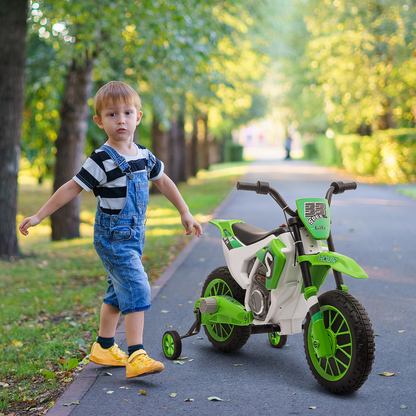 HOMCOM 12V Kids Electric Motorbike Ride-On Motorcycle Vehicle Toy w/ Training Wheels, for Ages 3-5 Years - Green