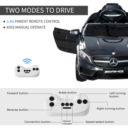 HOMCOM Compatible Kids Children Ride On Car Mercedes Benz GLA Licensed 6V Battery Rechargeable Headlight Music Remote Control  High/Low Speed Toy Black