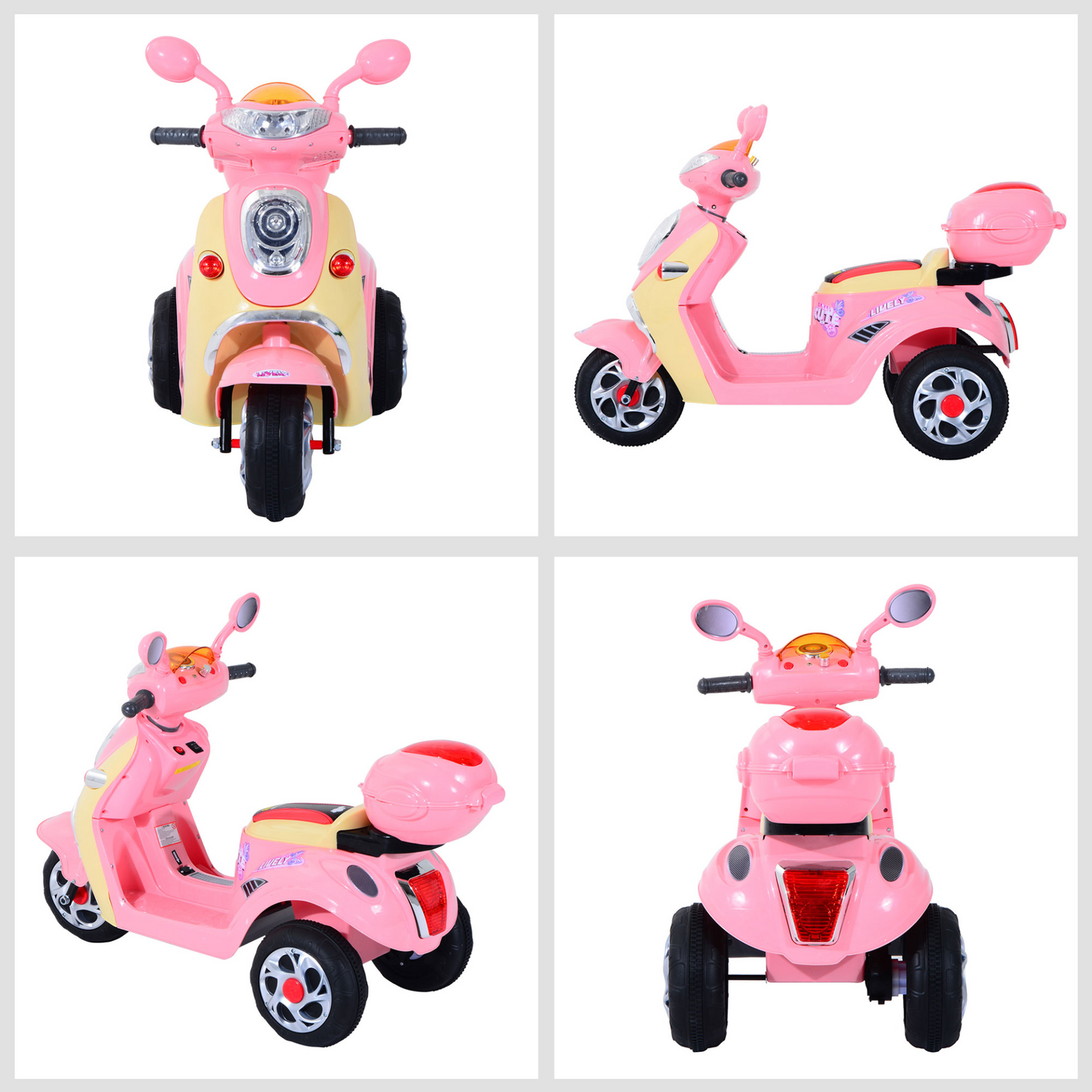 HOMCOM Kids Electric Ride On Toy Car Kids Motorbike Children Tricycle w/6V Chargeable Battery Headlight and Music for 3-5 Years (Pink)