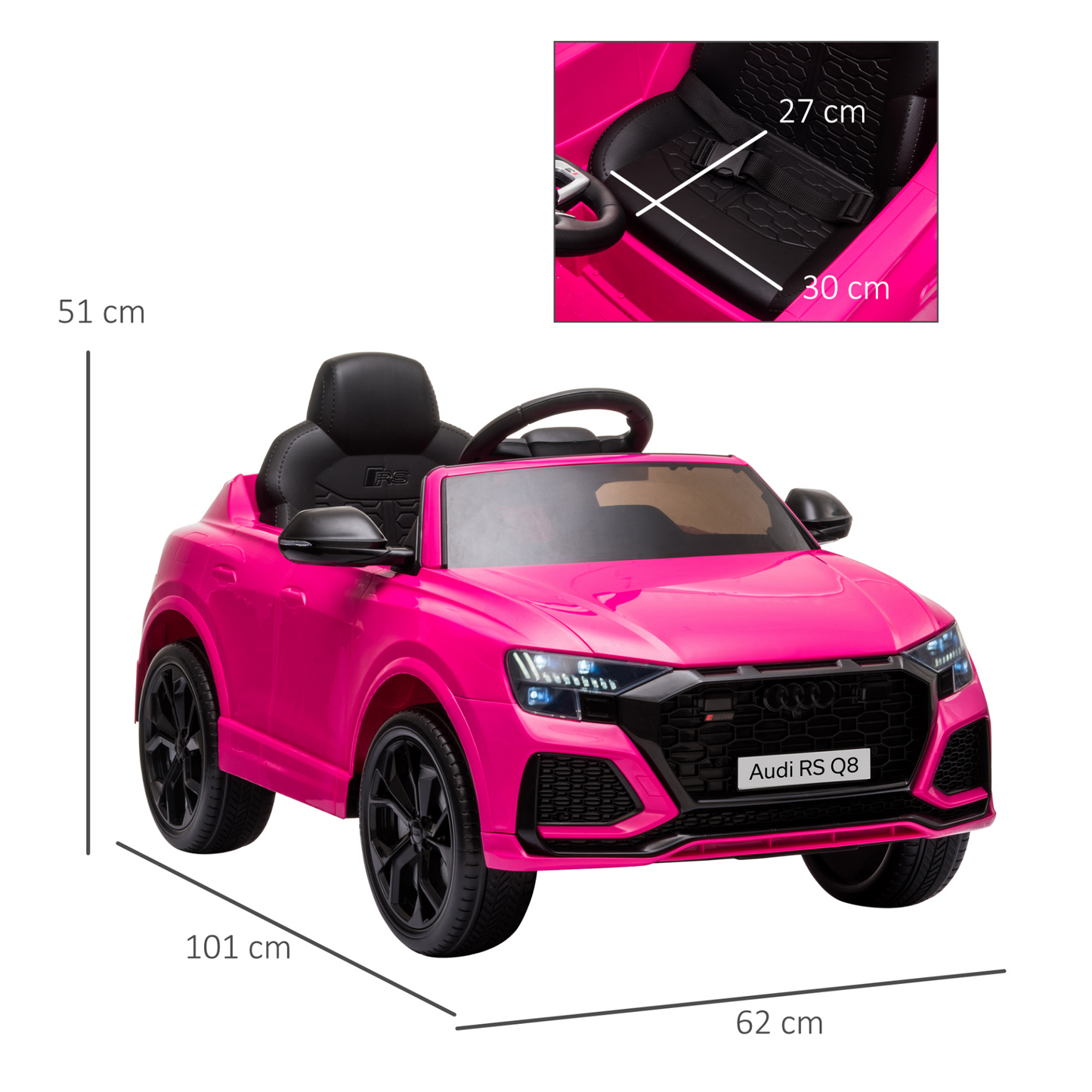 HOMCOM 6V Kids Electric Ride On Car RS Q8 Licensed Toy Car with Remote Control Music Lights USB MP3 Bluetooth for 3-5 Years Old Pink