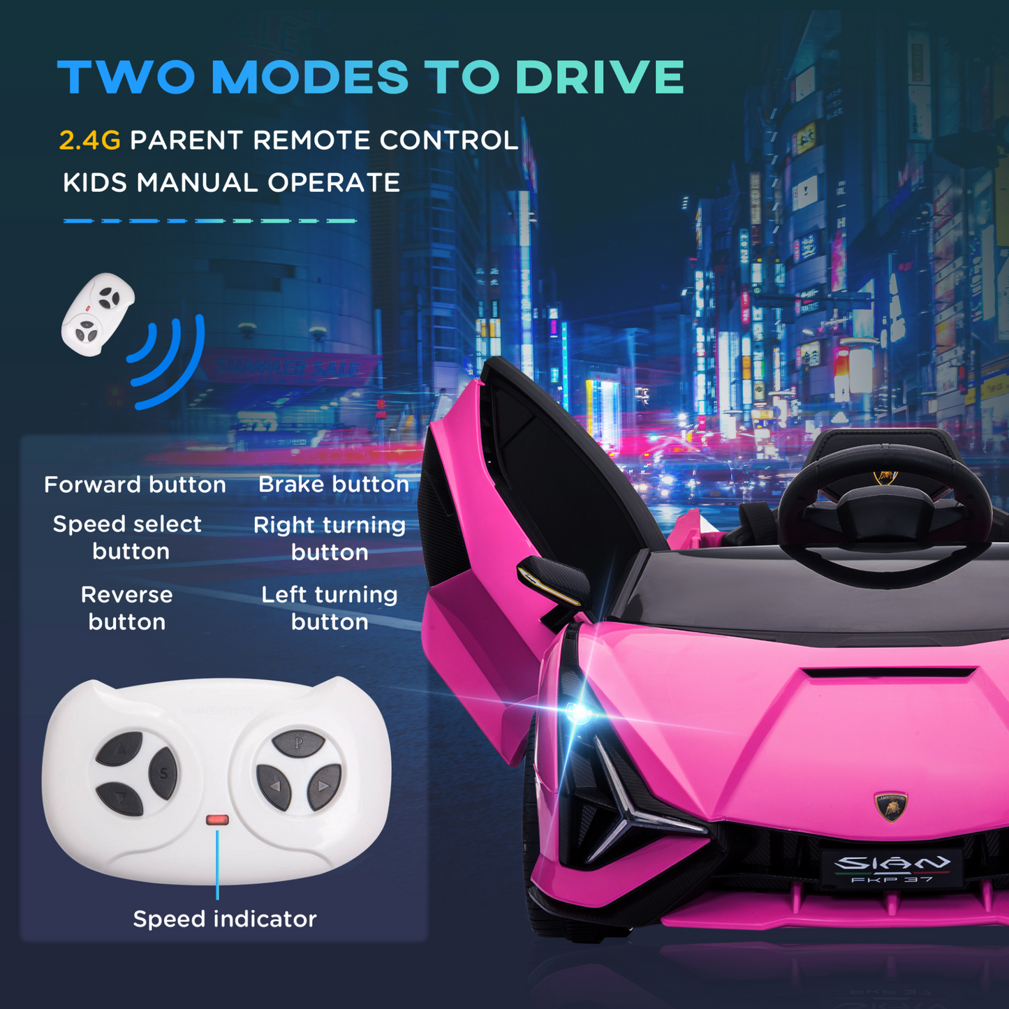 HOMCOM 12V Kids Electric Ride On Car 2 Motors Licensed Toy Car with Remote Control Music Lights MP3 for 3-5 Years Pink