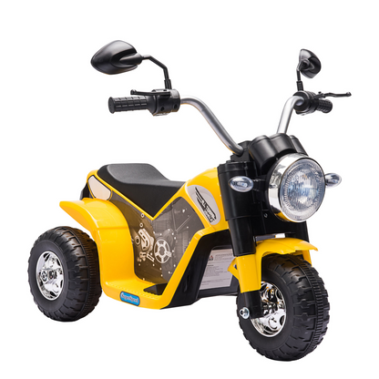 HOMCOM 6V Kids Electric Motorbike 3 Wheels Ride On Toy with Horn Headlights Realistic Sounds for Girl Boy 18 - 36 Months Yellow